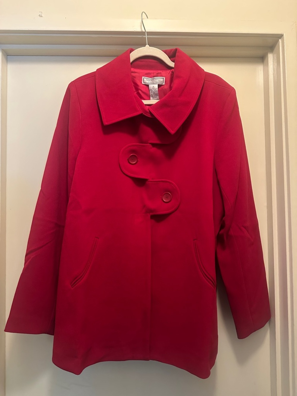 QVC Red Double-Button Pea Coat
